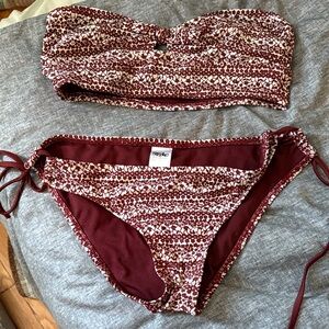 Maroon and White Patterned Bikini Set